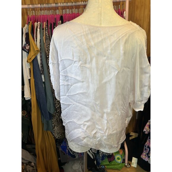 Angela Moda Pink Champagne Silk Blouse Floral Pink Embroidered Silk ITALY Sz L - Picture 7 of 10